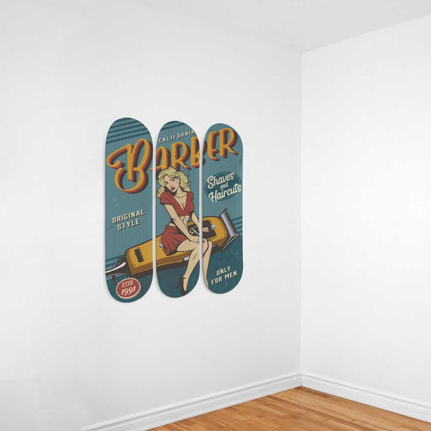 Fantastic Vintage Barber Illustration Skateboard Wall Art - Longboards USA