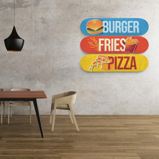 Fast food, Burguer, Fries and Pizza | Skateboard Wall Art, Mural & Skate Deck Art | Restaurant Decor | Home Decor | Wall Decor - Longboards USA