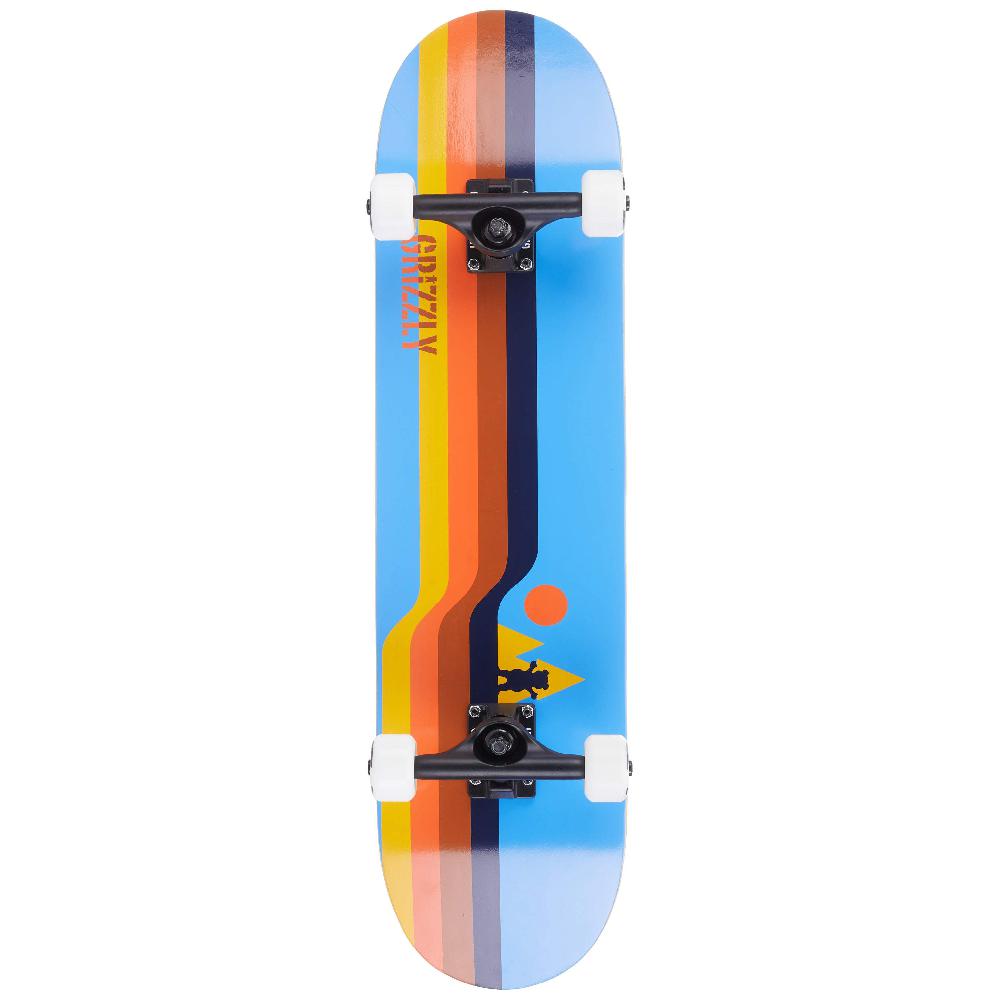 Grizzly Retro Lines Blue 7.5" Complete Skateboard - Longboards USA