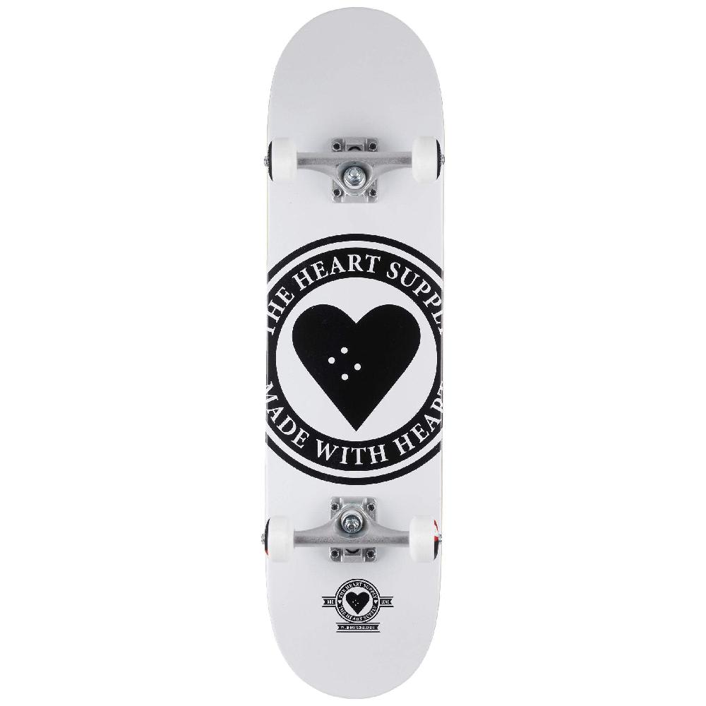 Heart Supply Badge Logo White 8.0" Skateboard - Longboards USA