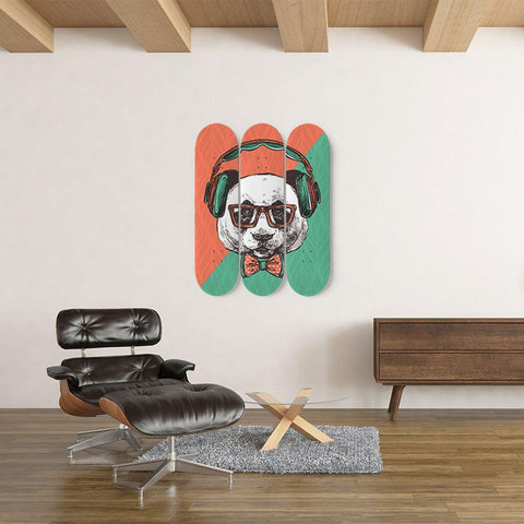 Hipster Panda Illustration with headphones and glasses | Skateboard Wall Art, Mural & Skate Deck Art | Home Decor - Longboards USA