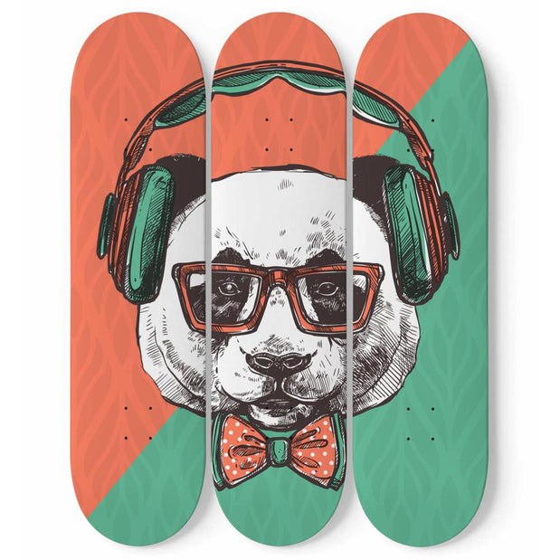 Hipster Panda Illustration with headphones and glasses | Skateboard Wall Art, Mural & Skate Deck Art | Home Decor - Longboards USA