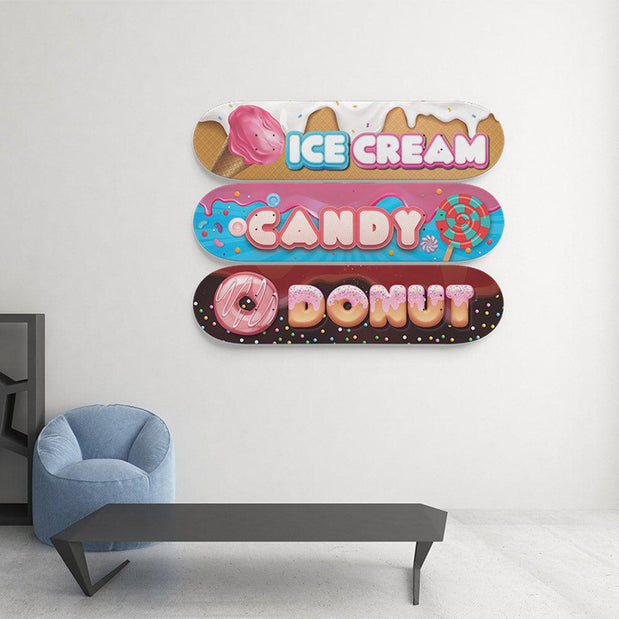 Ice Cream, Candy and Donut Skateboards | Skateboard Wall Art, Mural & Skate Deck Art | Home Decor | Ice Cream Shop Decor - Longboards USA