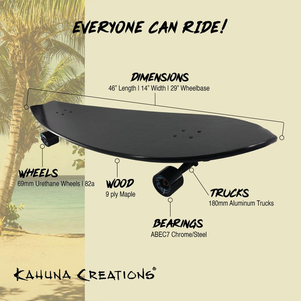 Kahuna Creations Shaka Stealth 46" Surf Longboard W/ Bear Trucks - Longboards USA