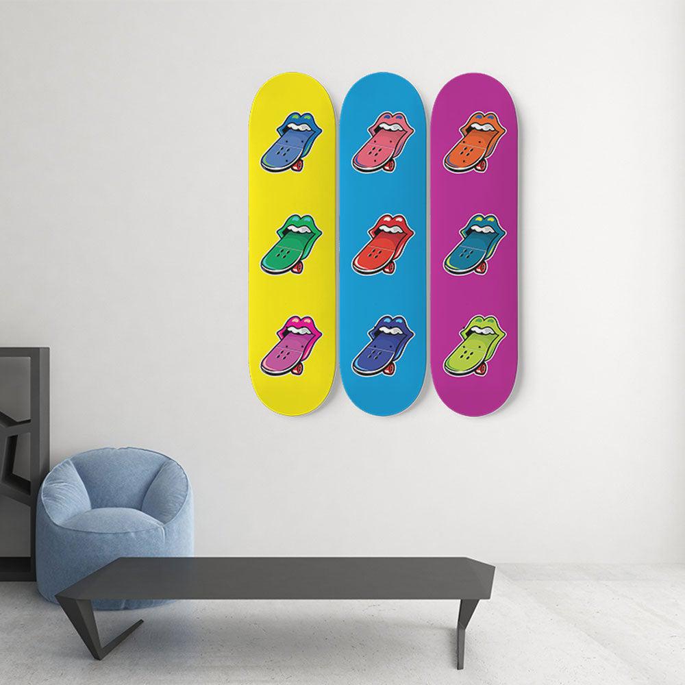 Skateboard Wall Art Set of 3 Paint Pastel Deck - Acrylic Pop Art