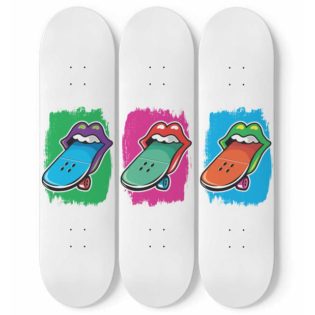 Lips and Tongue Skateboard With White Background | Skateboard Wall Art, Mural & Skate Deck Art | Home Decor | Wall Decor - Longboards USA