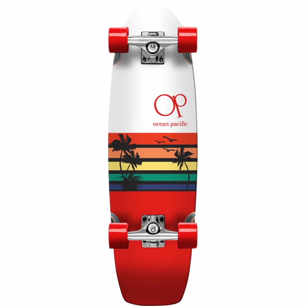 Longboard Red Ocean Pacific Sunset Cruiser White/Red 8.75