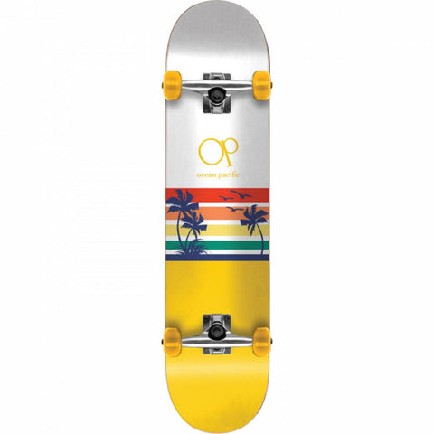 Ocean Pacific Sunset White/Yellow 7.75" Complete Skateboard - Longboards USA