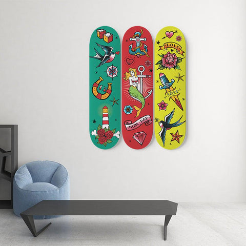 Old-School Tattoo Skateboard Wall Art - Longboards USA