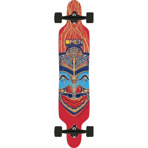Omen Native American Mask 41.5" Drop Through with Kicktail Longboard - Longboards USA