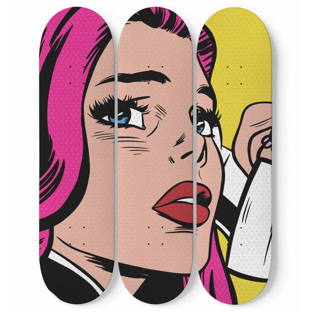 Pop art Girl in Distress Skateboard Wall Art - Longboards USA