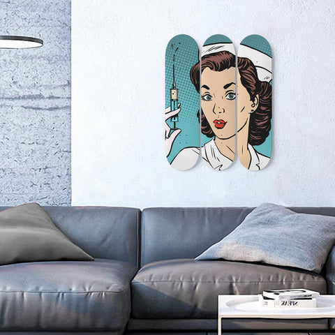 Pop Art Nurse with Needle Skateboard Wall Art - Longboards USA