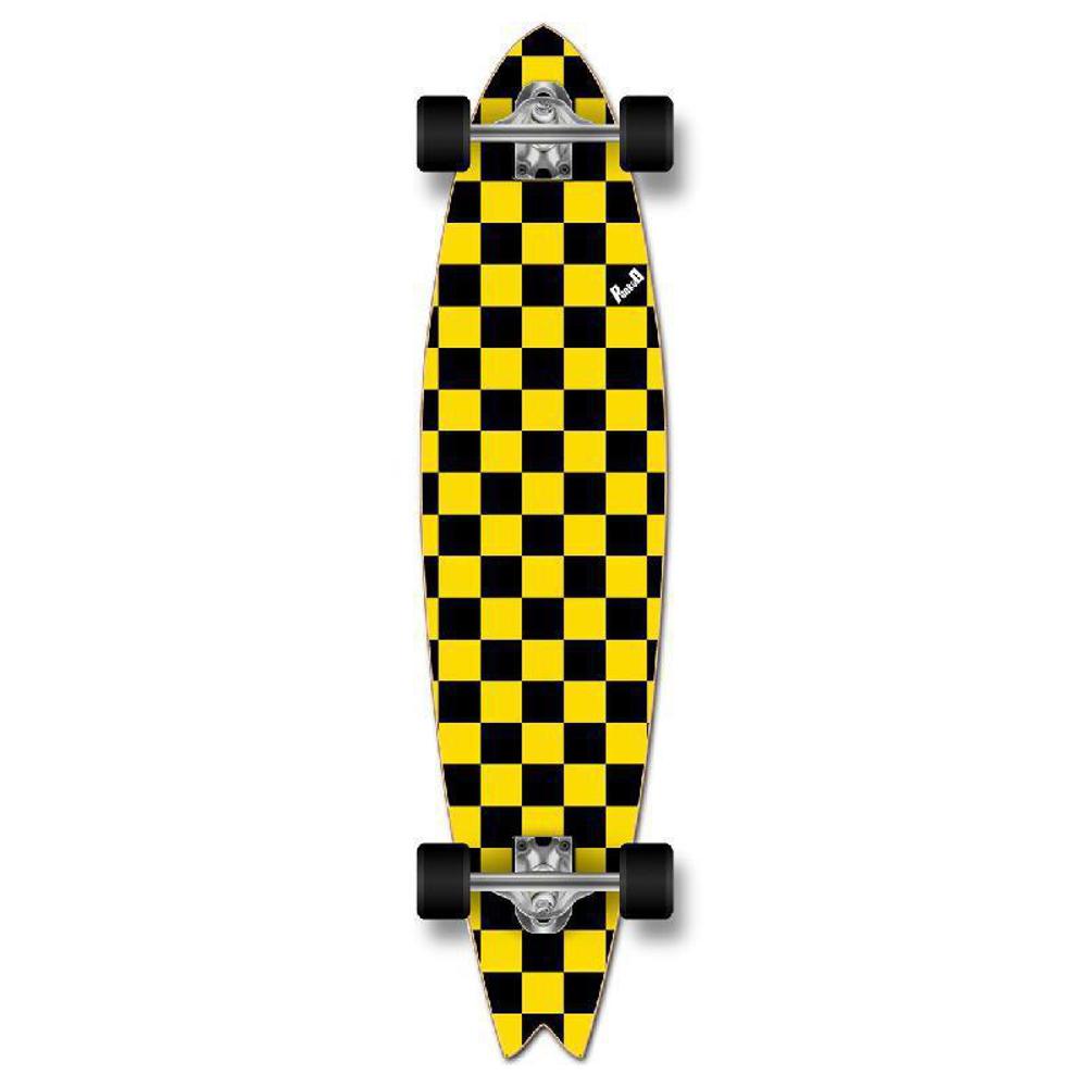 Punked Checkered Yellow Fishtail Longboard - Longboards USA