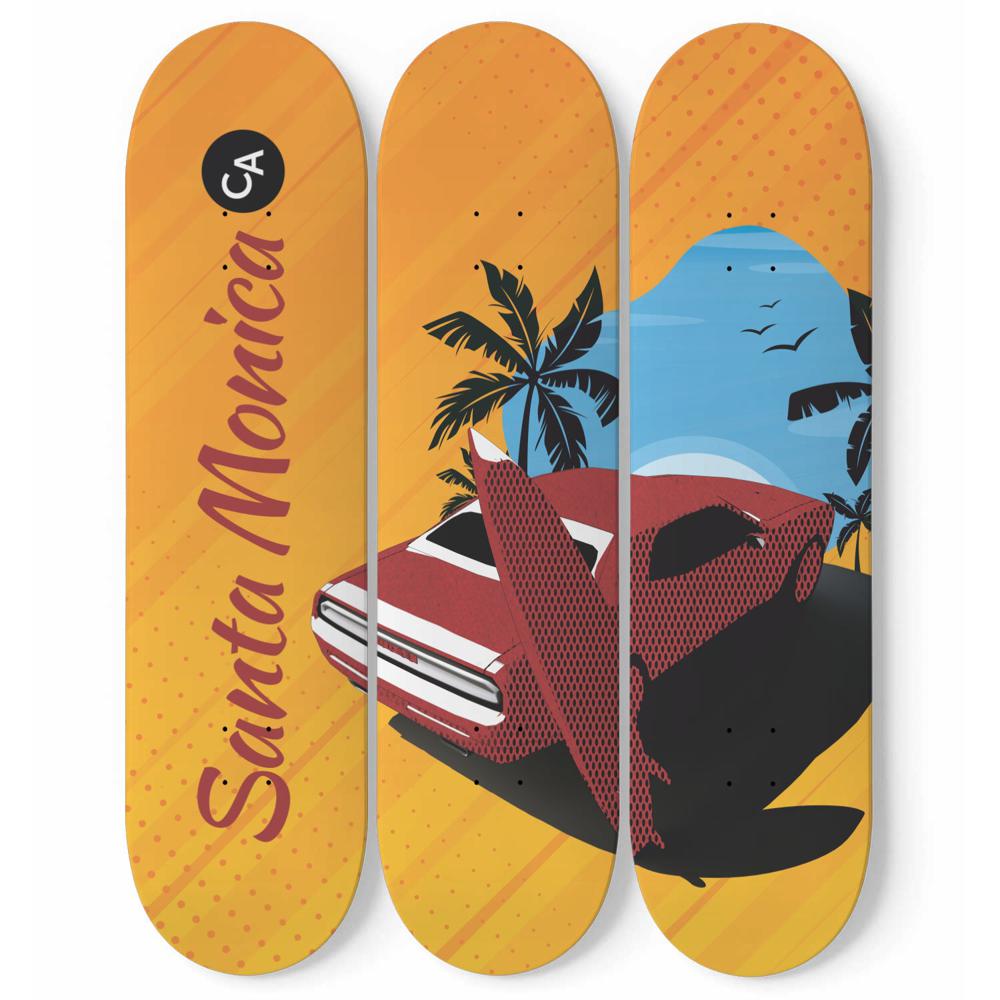 Santa Monica, Beach, Surf and Red Dodge Car | Skateboard Wall Art, Mural & Skate Deck Art | Home Decor | Wall Decor - Longboards USA