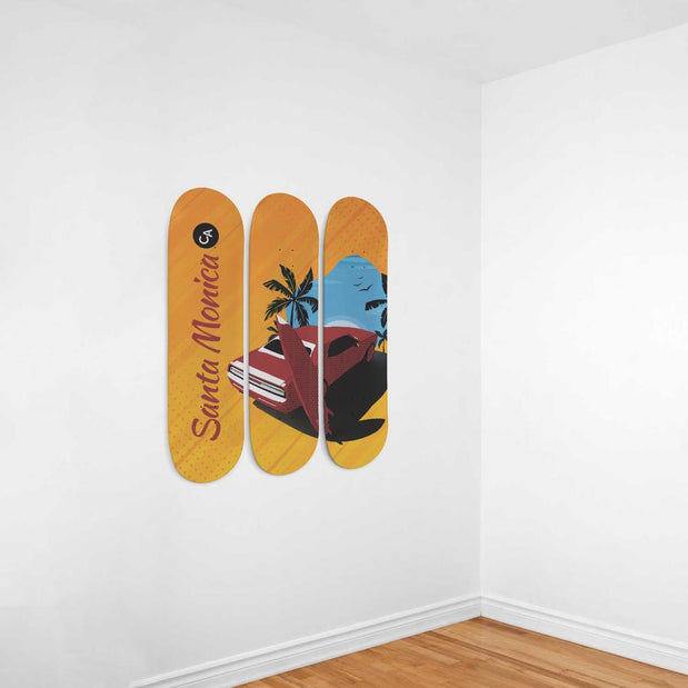 Santa Monica, Beach, Surf and Red Dodge Car | Skateboard Wall Art, Mural & Skate Deck Art | Home Decor | Wall Decor - Longboards USA