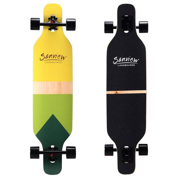 Sanview Yellow and Green Drop Through 39 inch Longboard - Longboards USA