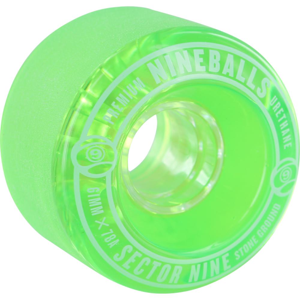 Sector 9 Nineballs 61mm 78A Clear Lime/White Skateboard Wheels - Longboards USA