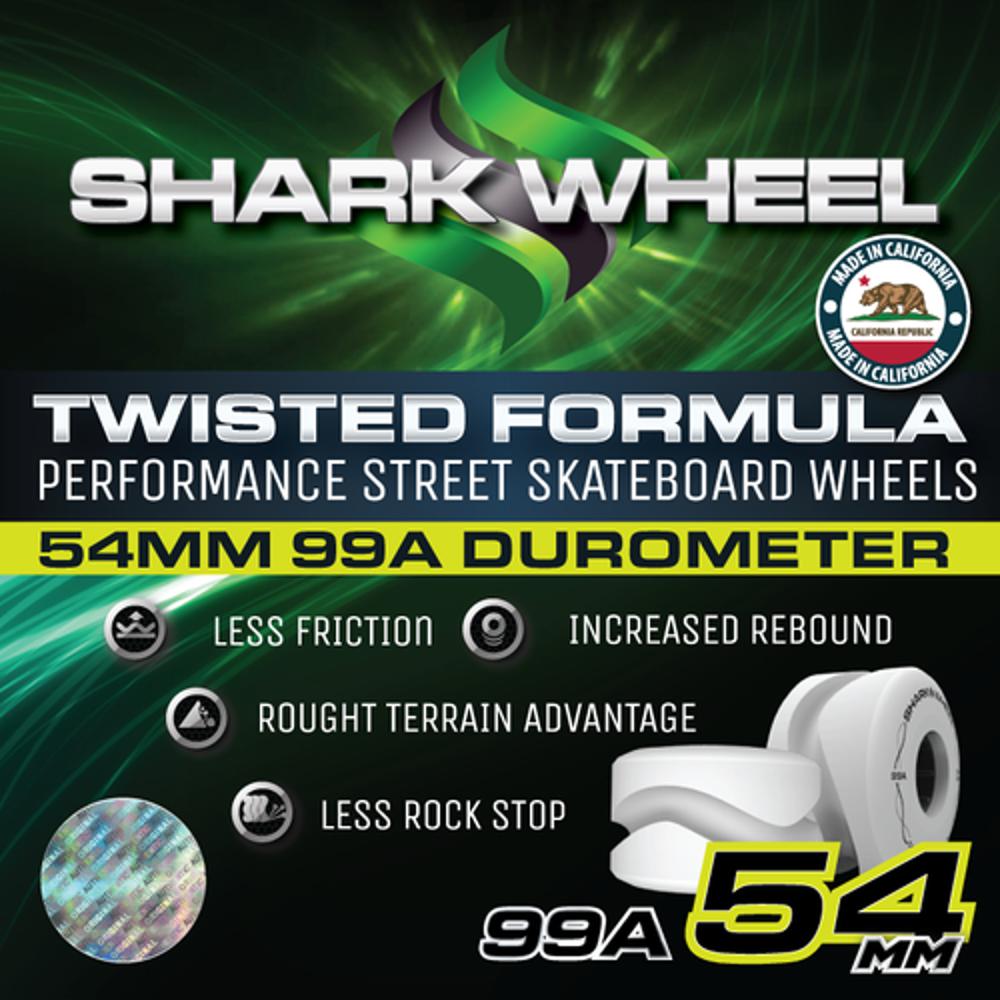 Shark Wheel Twisted 54mm/99a White Skateboard Wheels Longboards USA