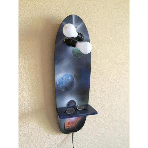 Skateboard Art - Spraypaint Planets Reading Wall Lamp With Shelf - Longboards USA