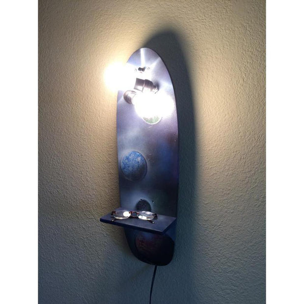 Skateboard Art - Spraypaint Planets Reading Wall Lamp With Shelf - Longboards USA