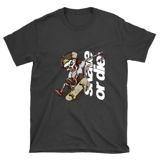 Skeleton Skate or Die Skateboard T-Shirt - Longboards USA