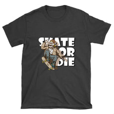 Skeleton with Flannel Shirt Skate or Die T-Shirt - Longboards USA