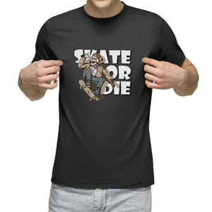 Skeleton with Flannel Shirt Skate or Die T-Shirt - Longboards USA