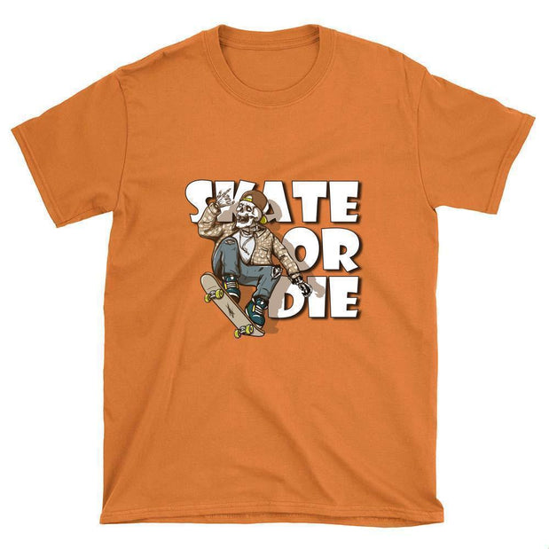 Skeleton with Flannel Shirt Skate or Die T-Shirt - Longboards USA