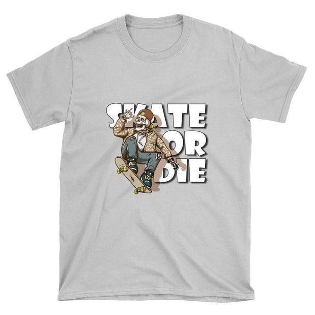 Skeleton with Flannel Shirt Skate or Die T-Shirt - Longboards USA