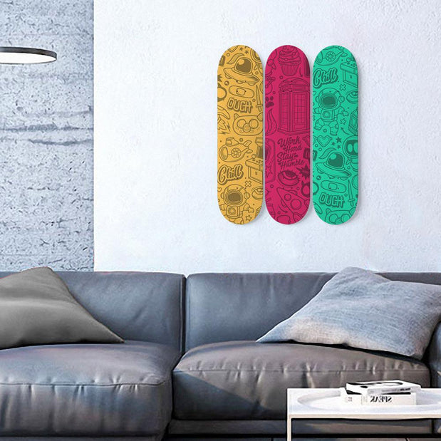 Space Doodle Skateboard Wall Art - Longboards USA