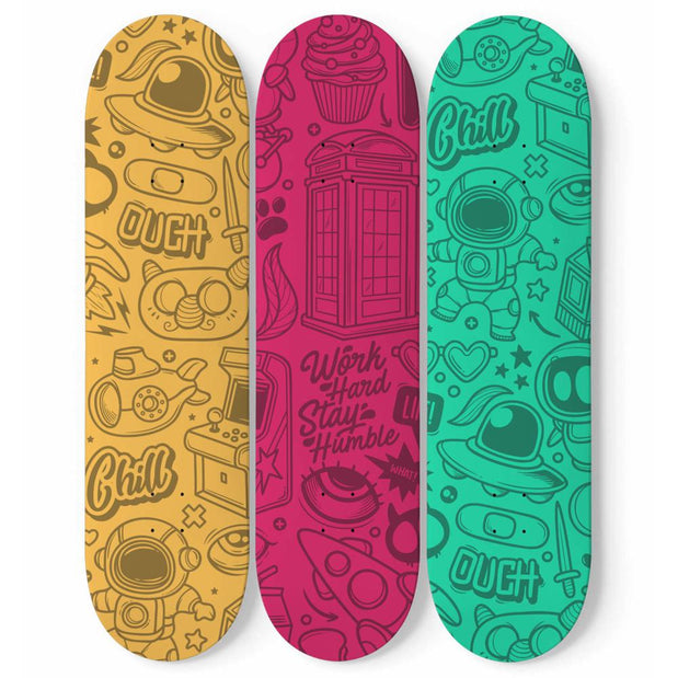 Space Doodle Skateboard Wall Art - Longboards USA