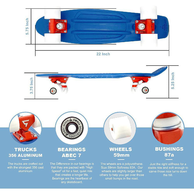 Swell 22" Complete Oceans Blue White Mini Skateboard - Longboards USA
