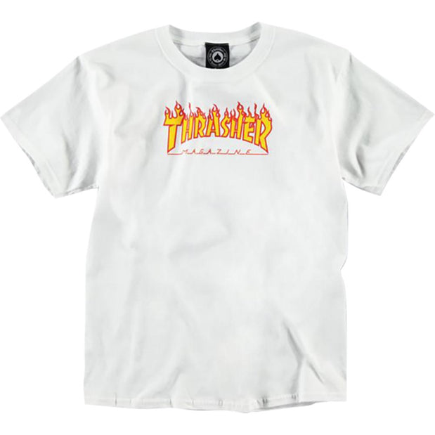 Thrasher Flames White Youth Medium T-Shirt - Longboards USA