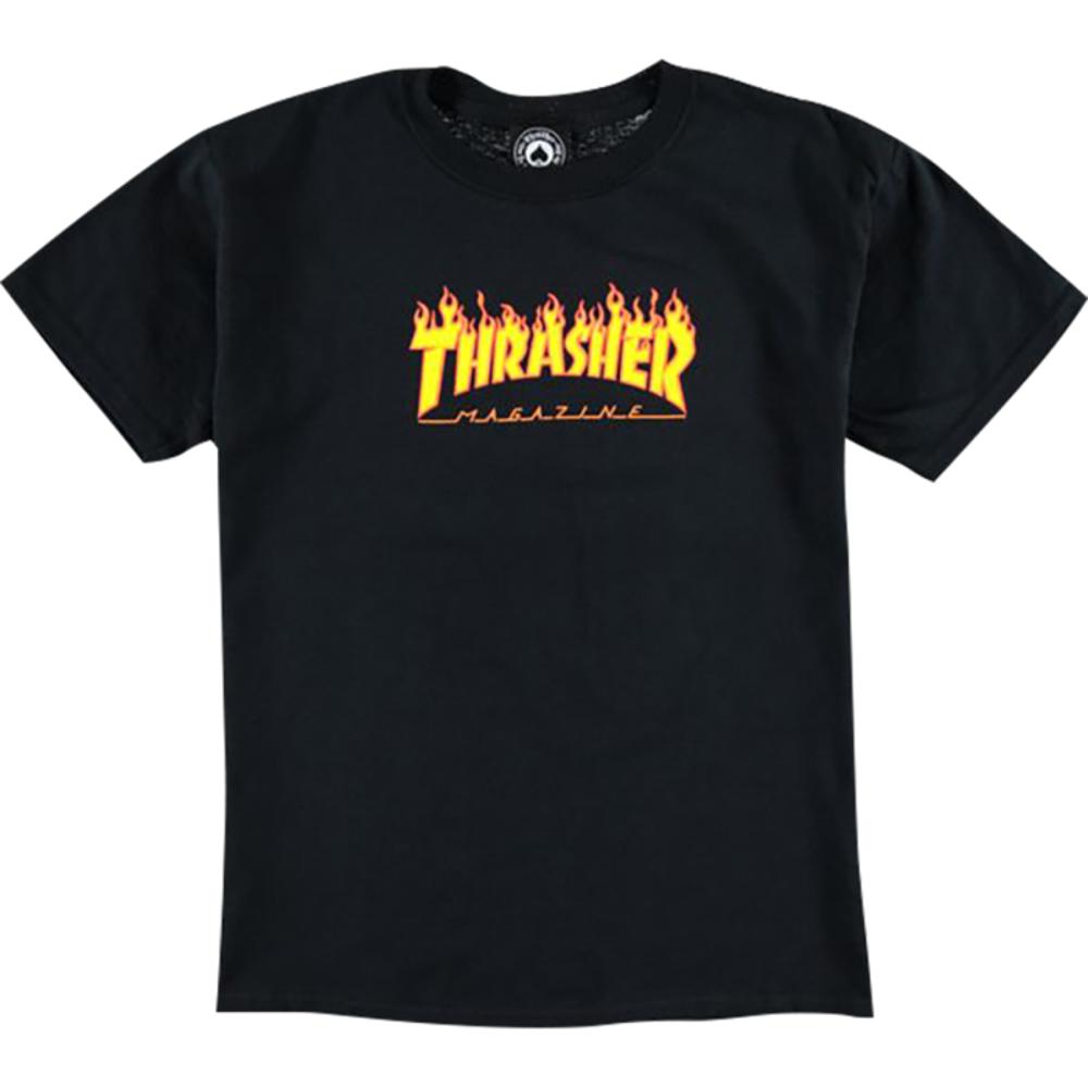 Thrasher Flames Youth Small Black T-Shirt - Longboards USA