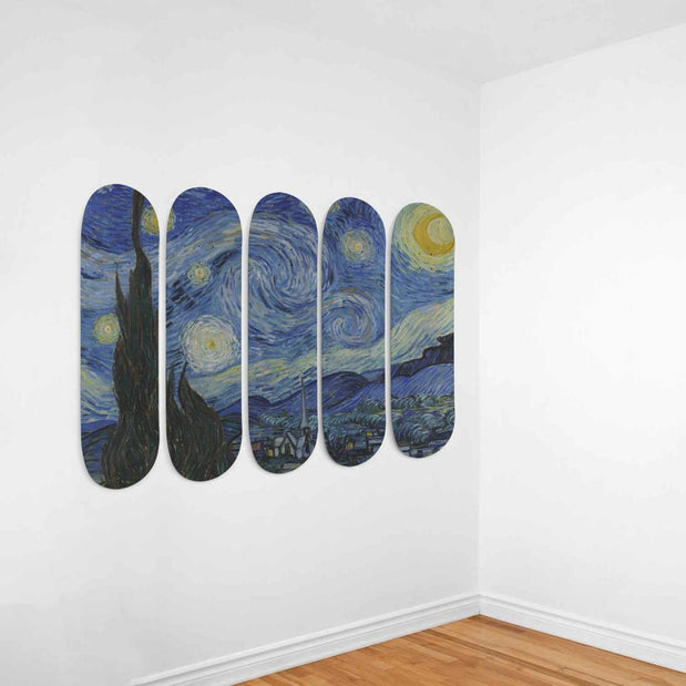 van Gogh's Starry Night 5 panel Skateboard Wall Art - Longboards USA